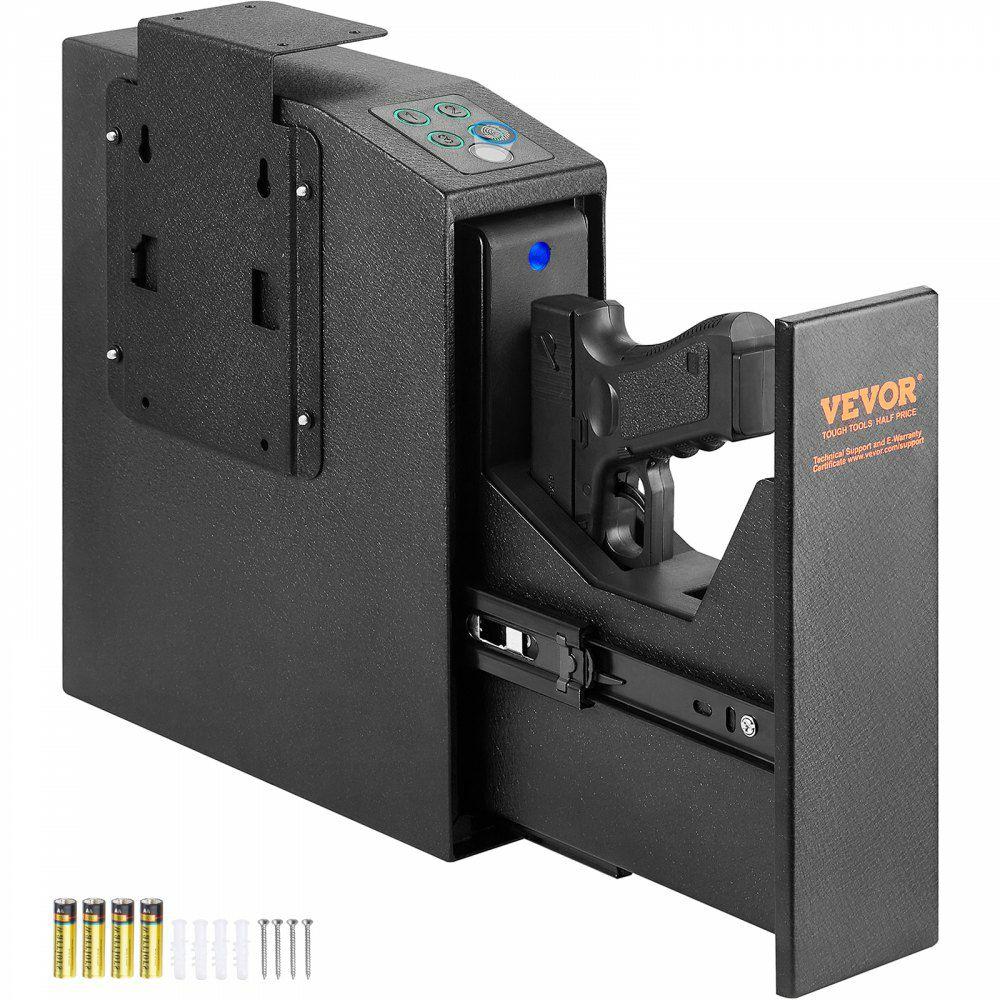 Mounted Gun Safe for Pistols, Biometric Gun Safe with Three Quick Access Ways of Fingerprints, Passwords and Keys, Handgun Safe for 1 Pistol for Home, Bedside, Nightstand, Wall  |  Safes Biometric Safes Biometric Safes