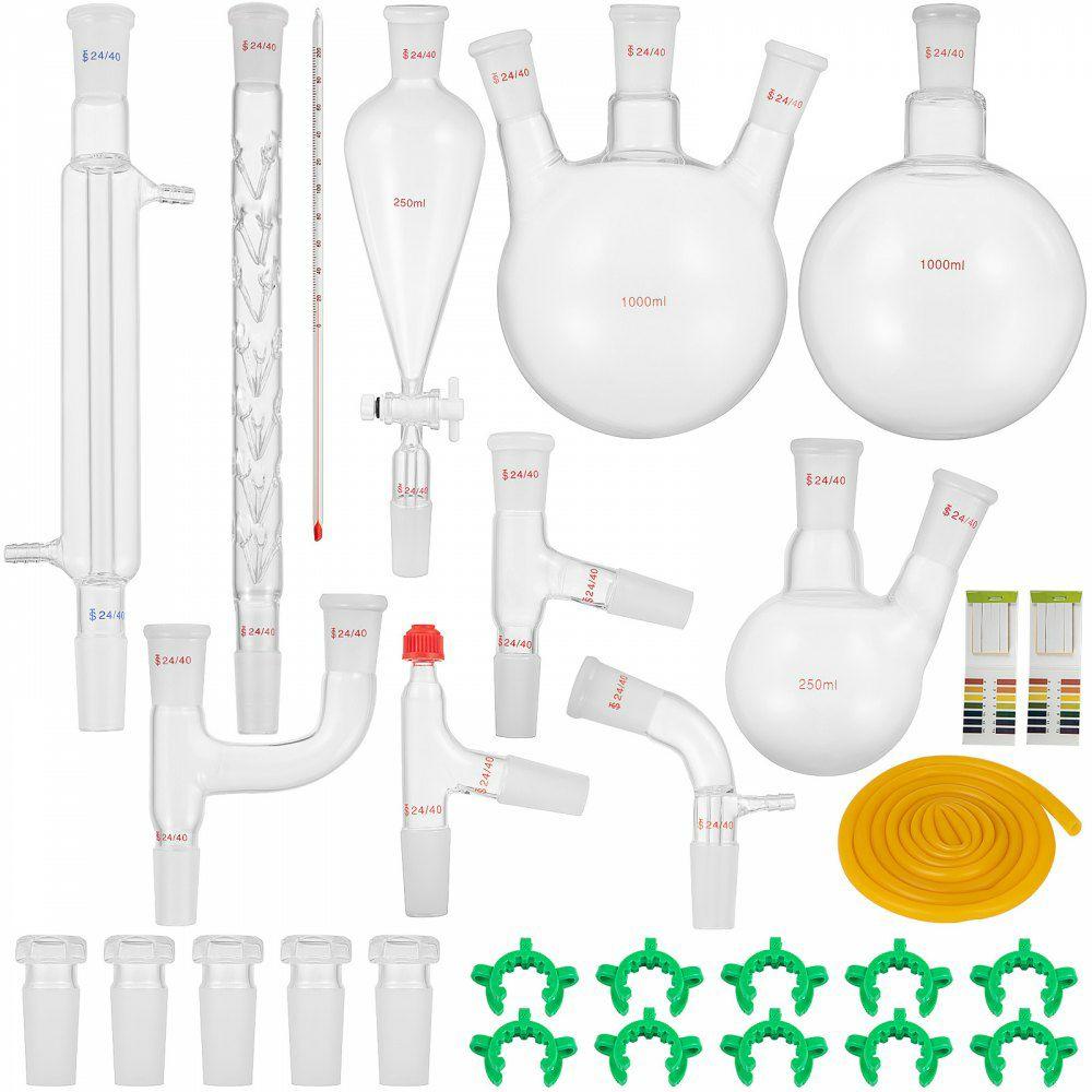 New Laboratory Glassware 24/40 Chemistry Glassware 29PCS Chemistry Lab Glassware Kit 250 1000ml for Distillations Separation Purification Synthesis 24/40 29PCS  |  Glassware & Labware Glassware & Labware Glassware & Labware