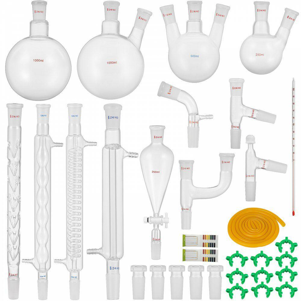 New Laboratory Glassware 24/40 Chemistry Glassware 32PCS Chemistry Lab Glassware Kit 250 1000ml for Distillations Separation Purification Synthe（24/40, 32PCS）  |  Glassware & Labware Glassware & Labware Glassware & Labware