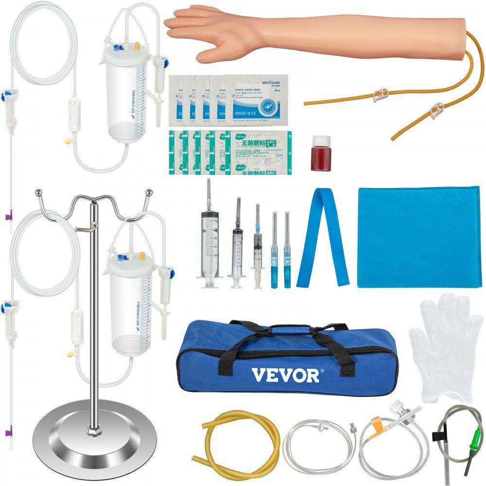 Phlebotomy Practice Kit 25 Pieces IV Practice Kit Phlebotomy Practice Arm Phlebotomy Skills IV Training Arm with Height Adjustable Infusion Stand for Nursing Medical Student  |  Learning & Education Lab Learning & Education