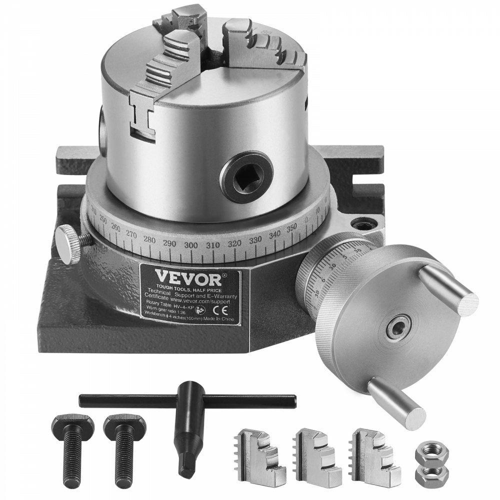 Rotary Table for Milling Machines, 4”/ 100 mm, Horizontal Vertical Model Precision Milling Rotary Table, with 3.1”/80 mm 3-Jaw Chuck M10 T-Bolts Nuts, for Milling Engineering Indexing Tools  |  Milling & Drilling Accessories Machining Milling & Drilling Accessories