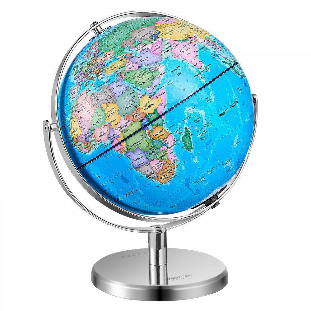 Rotating World Globe with Stand, 13 in/330.2 mm, Educational Geographic Globe with Precise Time Zone ABS Material, 720° Spinning Globe for Kids Children Learning Classroom Geography Education  |  Learning & Education Lab Learning & Education