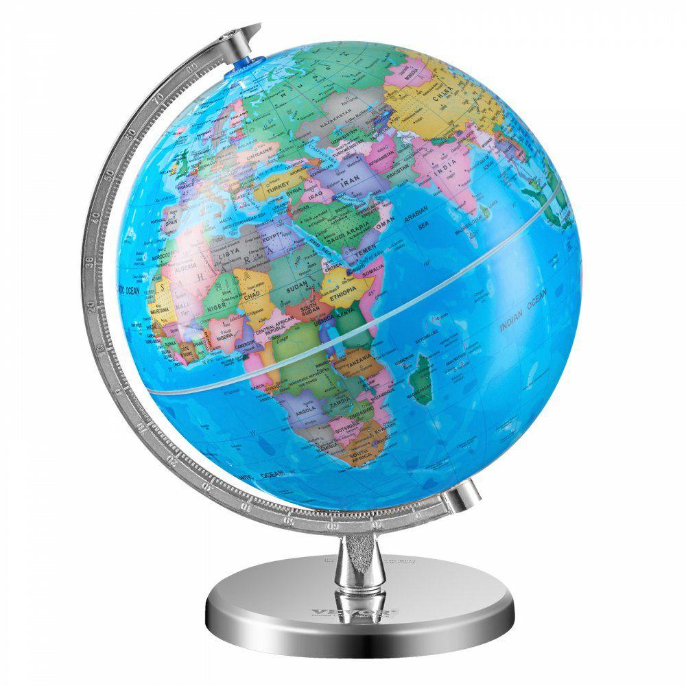 Rotating World Globe with Stand, 8 in/203.2 mm, Educational Geographic Globe with Precise Time Zone ABS Material, 360° Spinning Globe for Kids Children Learning Classroom Geography Education  |  Learning & Education Lab Learning & Education