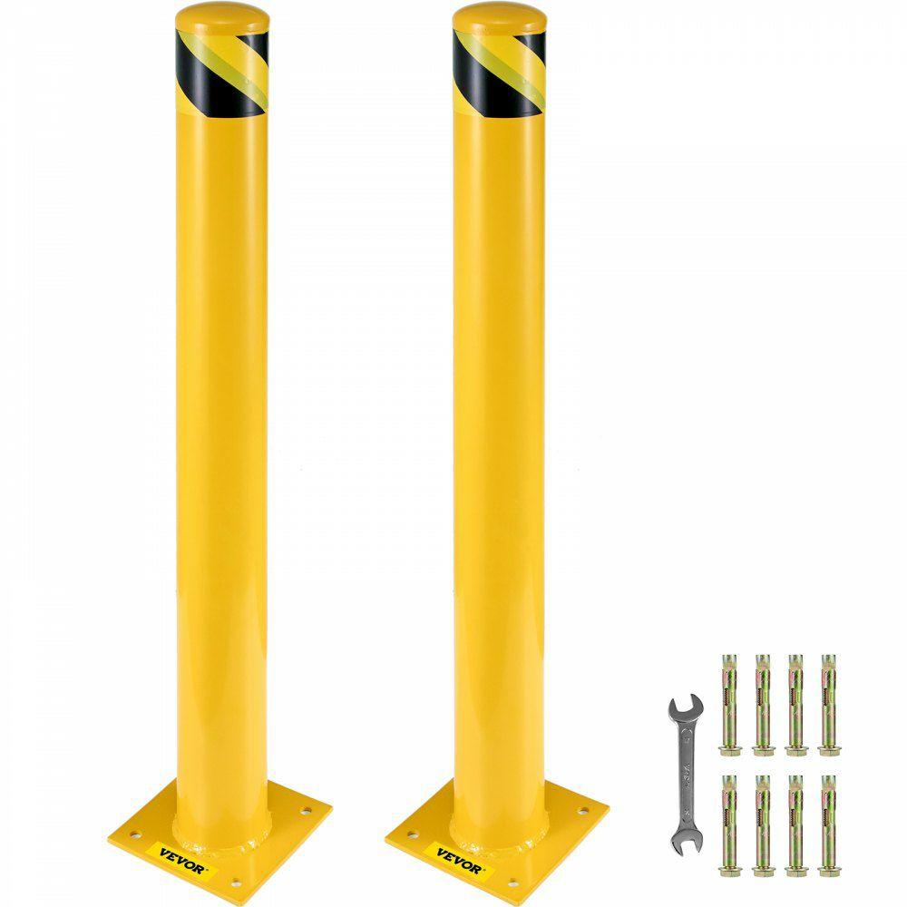 Safety Bollard, 36 Inch Height Bollard Post, 5.5 Inch Diameter Steel Pipe Safety Bollard Post, Yellow Steel Bollard, Steel Safety Bollard with 8 Anchor Bolts, Perfect for Traffic-Sensitive Area  |  Access Barriers & Crowd Control Access Barriers & Crowd Control Access Barriers & Crowd Control