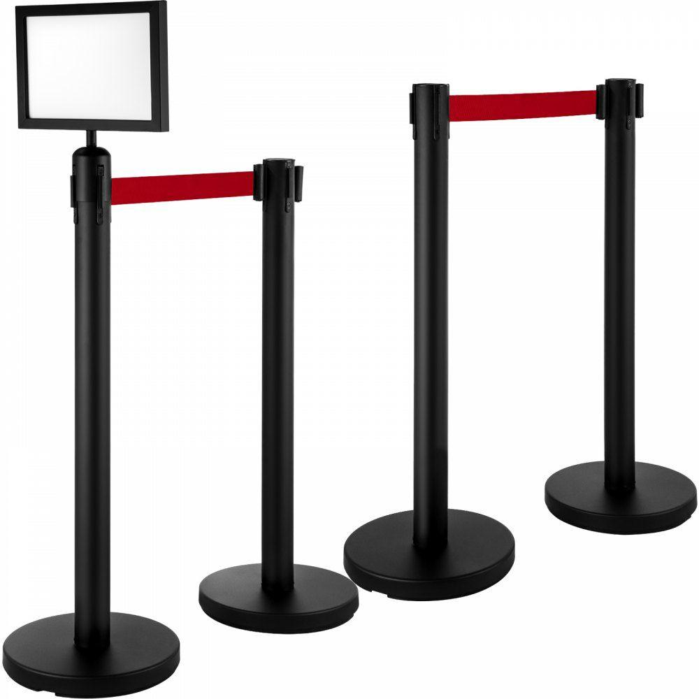 Stanchion Post Barriers 4-Set Line Dividers, Stainless Steel Stanchions with 6.6 Black Retractable Belts, Stanchions with One Sign Frame, 34.6 Queue Safety Stanchions (Balck) Black |  Access Barriers & Crowd Control Access Barriers & Crowd Control Access Barriers & Crowd Control