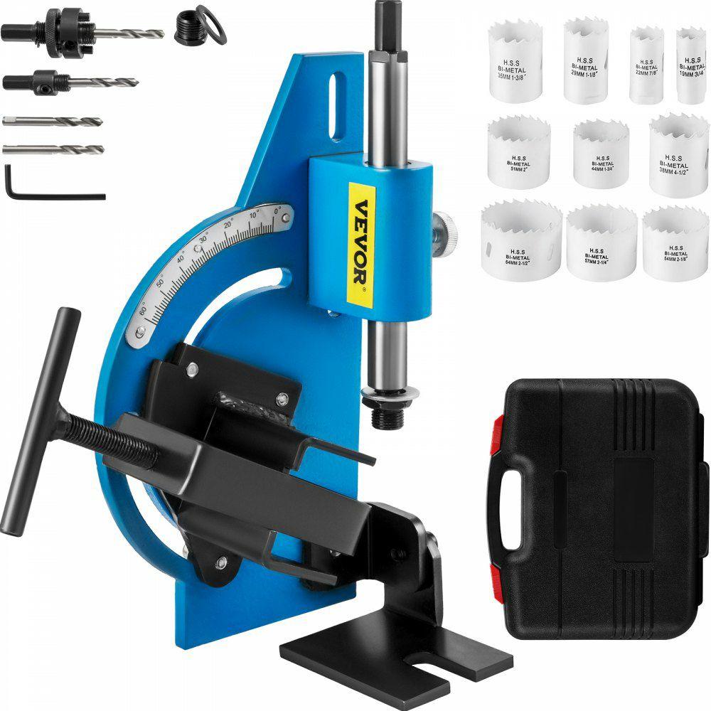 Tube Notcher Kit 60 Degree Pipe Tubing Notcher w/13 Pc Bi-Metal Hole Saw 3/4″ -2-1/2″ with Case Tubing and Pipe Notcher 2 Drills Tube Notcher Tool for cutting holes through Metal, Wood, Plastic.  |  Metal Forming Machines Machining Metal Forming Machines