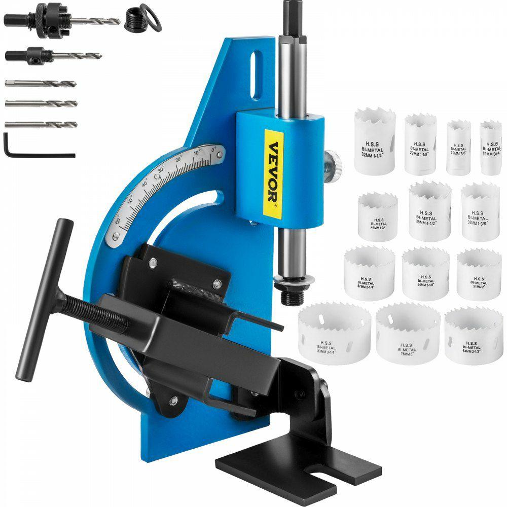 Tube Notcher Kit 60 Degree Pipe Tubing Notcher w/18 Pc Bi-Metal Hole Saw 3/4″ -3-1/4″ with Case Tubing and Pipe Notcher 4 Drills Tube Notcher Tool for cutting holes through Metal, Wood, Plastic.  |  Metal Forming Machines Machining Metal Forming Machines