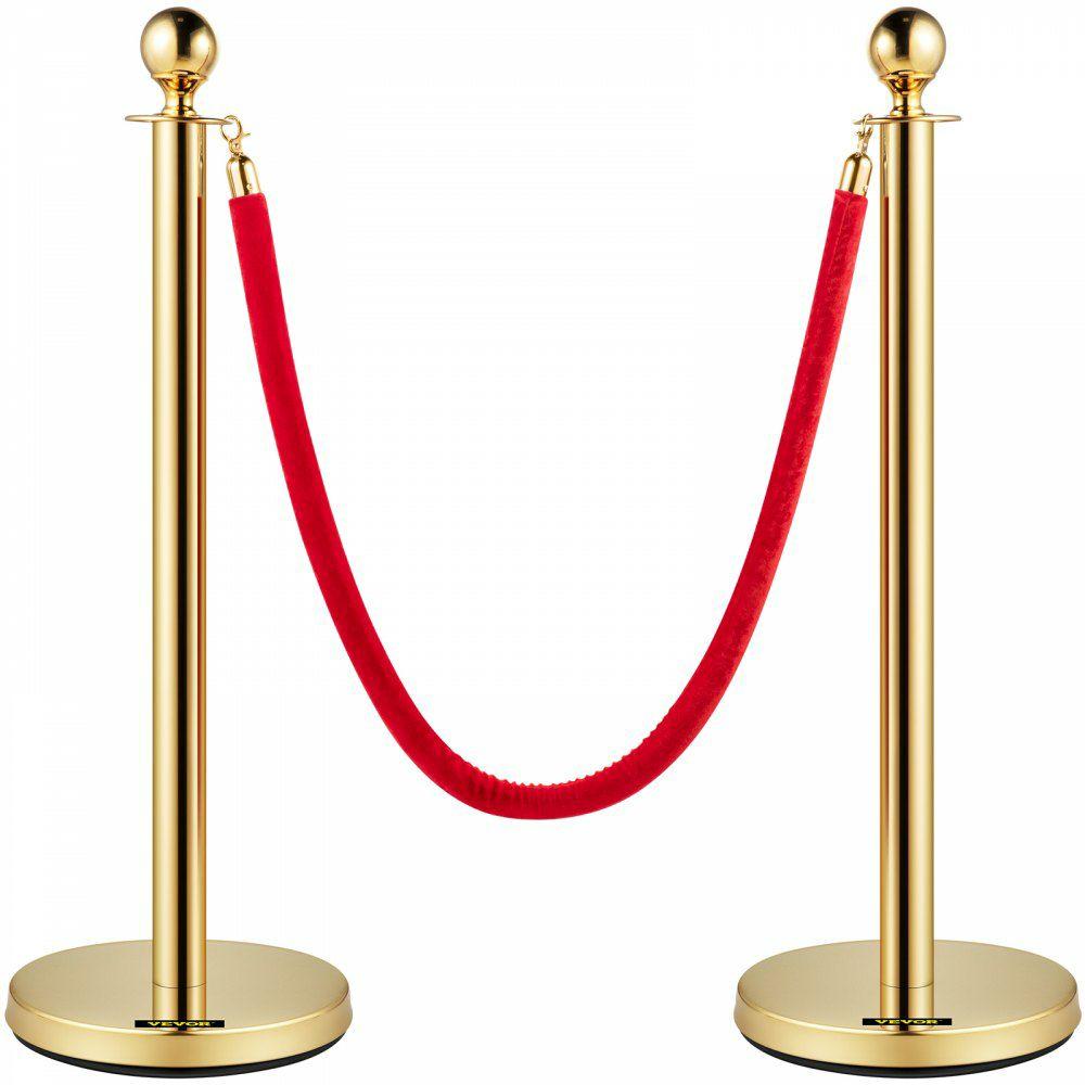 Velvet Ropes and Posts, 5 ft/1.5 m Red Rope, Stainless Steel Gold Stanchion with Ball Top, Red Crowd Control Barrier Used for Theaters, Party, Wedding, Exhibition, Ticket Offices 2 Pack Sets  |  Access Barriers & Crowd Control Access Barriers & Crowd Control Access Barriers & Crowd Control