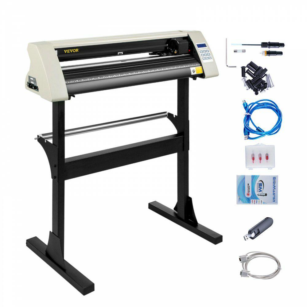 Vinyl Cutter Machine, 28 Inch Paper Feed Cutting Plotter Bundle, Adjustable Force & Speed Vinyl Printer, LCD Display Windows Compatible Sign Making kit w/Signmaster, Sturdy Stand, 3Blades, White White |  Vinyl Cutter Arts & Crafts & Sewing Printmaking