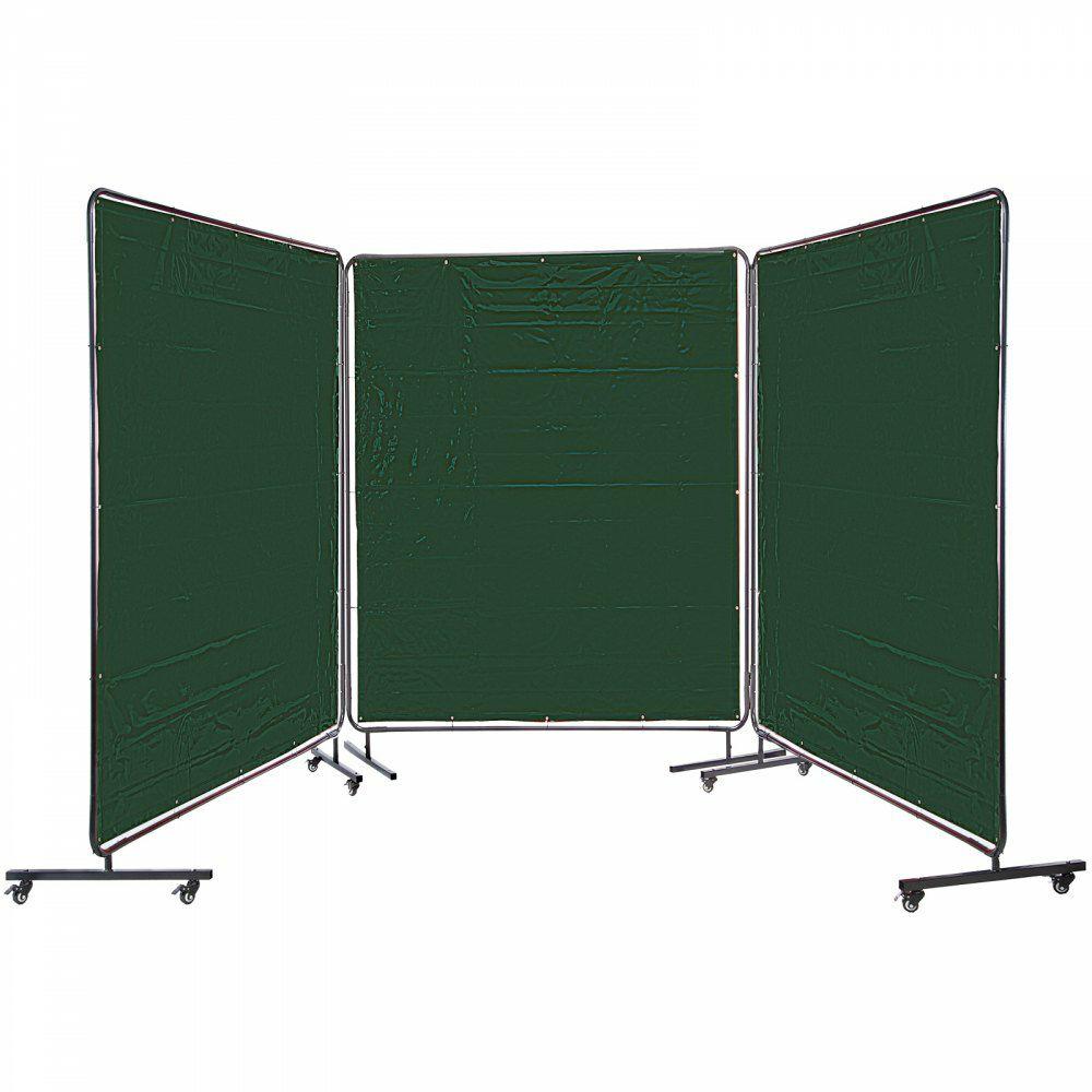 Welding Curtain 6′ x 6′ Welding Screens, Flame Retardant 3 Panel Welding Curtain with Frame and Wheels, Translucent Welding Shield, Flame Resistance Weld Curtain, Adjustable Size, Green Green |  Welding Safety Equipment Welding Green