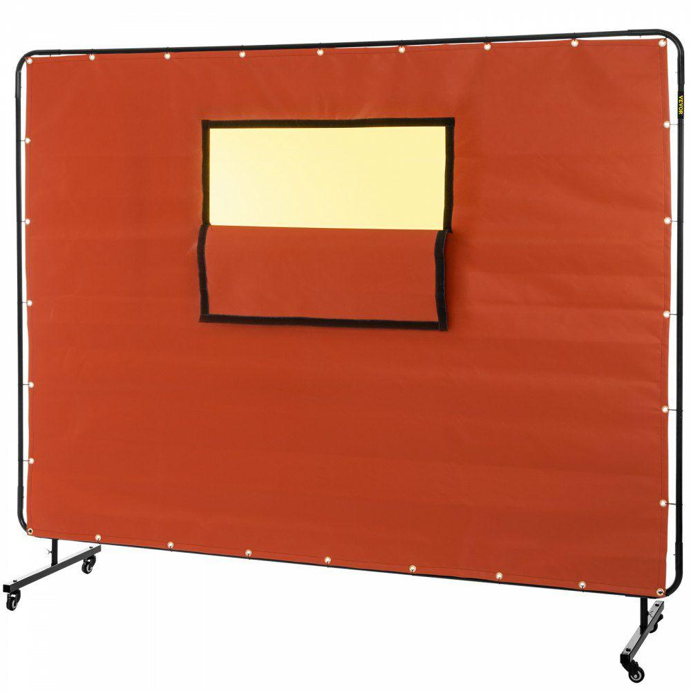 Welding Curtain, 6′ x 8′, Welding Screen with Metal Frame & 4 Wheels, Fireproof Fiberglass w/Transparent Window, for Workshop, Industrial Site, Red Red |  Welding Safety Equipment Welding Red