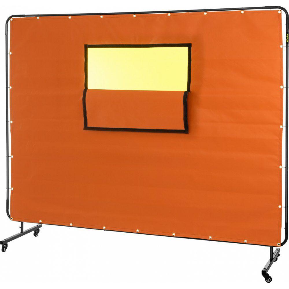 Welding Curtain, 6′ x 8′, Welding Screen with Metal Frame & 4 Wheels, Fireproof Fiberglass w/Transparent Window, for Workshop, Industrial Site, Yellow Yellow |  Welding Safety Equipment Welding Welding Safety Equipment