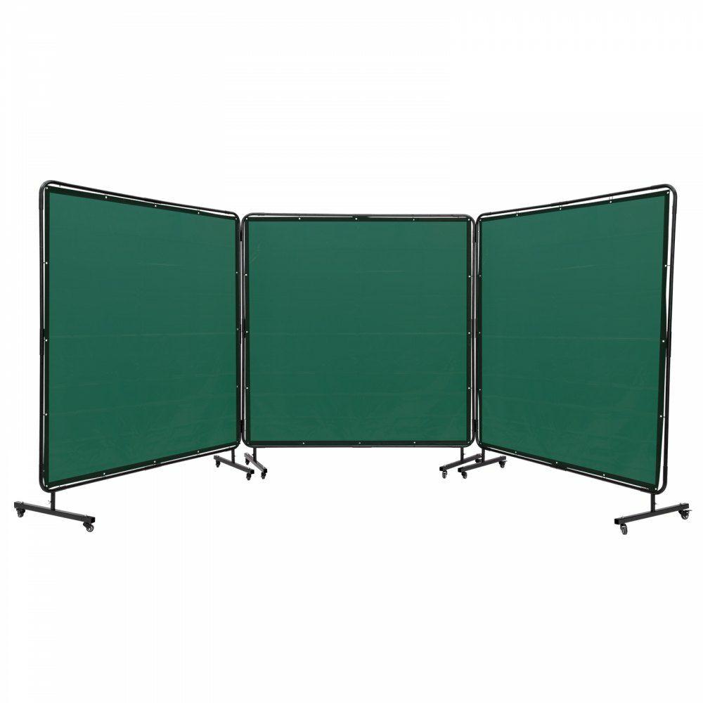 Welding Screen with Frame, 6′ x 6′ 3 Panel Welding Curtain Screens, Flame-Resistant Vinyl Welding Protection Screen on 12 Swivel Wheels (6 Lockable), Moveable & Professional for Workshop, Green  |  Welding Safety Equipment Welding Welding Safety Equipment