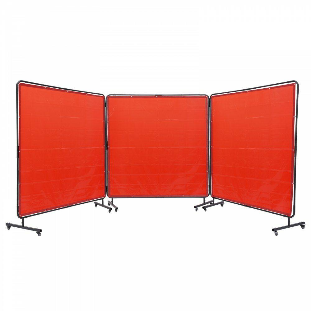 Welding Screen with Frame, 6′ x 6′ 3 Panel Welding Curtain Screens, Flame-Resistant Vinyl Welding Protection Screen on 12 Swivel Wheels (6 Lockable), Moveable & Professional for Workshop, Red  |  Welding Safety Equipment Welding Welding Safety Equipment