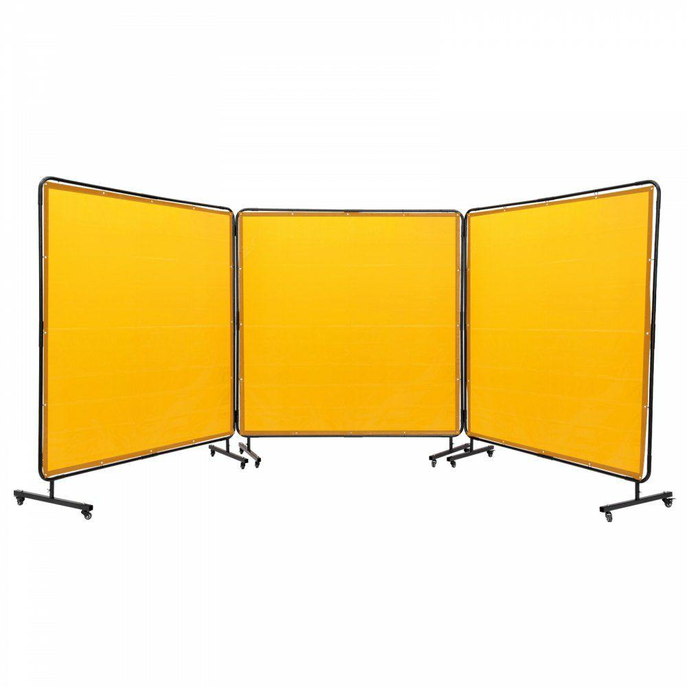 Welding Screen with Frame, 6′ x 6′ 3 Panel Welding Curtain Screens, Flame-Resistant Vinyl Welding Protection Screen on 12 Swivel Wheels (6 Lockable), Moveable & Professional for Workshop, Yellow  |  Welding Safety Equipment Welding Welding Safety Equipment