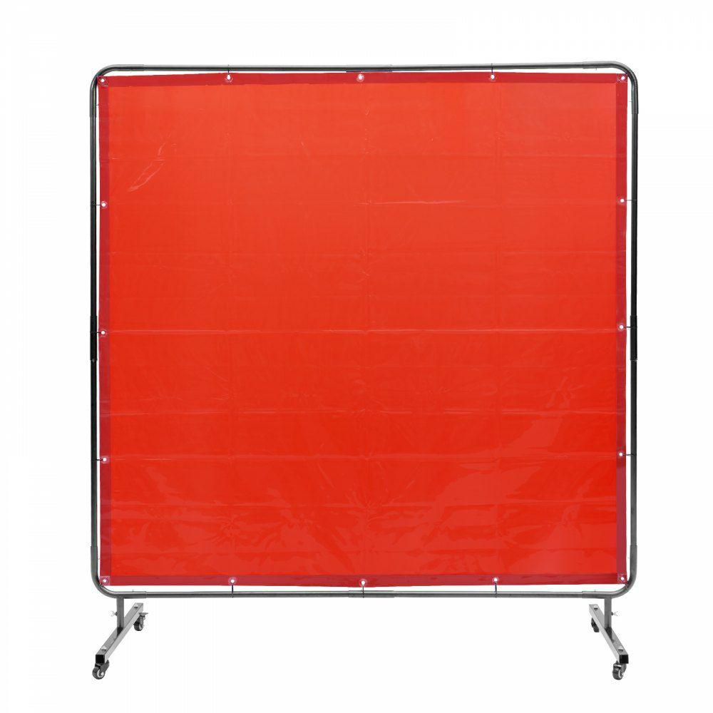 Welding Screen with Frame, 6′ x 6′ Welding Curtain Screen, Flame-Resistant Vinyl Welding Protection Screen on 4 Swivel Wheels (2 Lockable), Moveable & Professional for Workshop/Industrial, Red  |  Welding Safety Equipment Welding Welding Safety Equipment