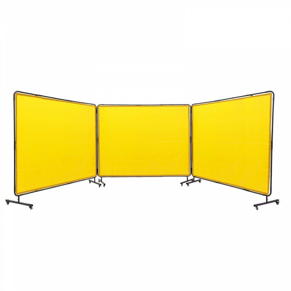 Welding Screen with Frame, 6′ x 8′ 3 Panel Welding Curtain Screens, Flame-Resistant Vinyl Welding Protection Screen on 12 Swivel Wheels (6 Lockable), Moveable & Professional for Workshop, Yellow  |  Welding Safety Equipment Welding Welding Safety Equipment