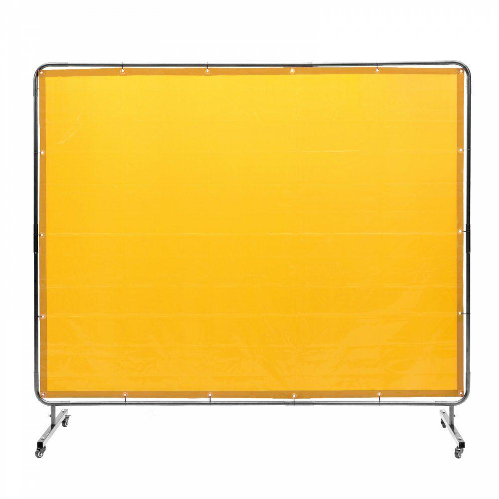 Welding Screen with Frame, 6′ x 8′ Welding Curtain Screen, Flame-Resistant Vinyl Welding Protection Screen on 4 Swivel Wheel (2 Lockable), Moveable & Professional for Workshop/Industrial, Yellow  |  Welding Safety Equipment Welding Welding Safety Equipment