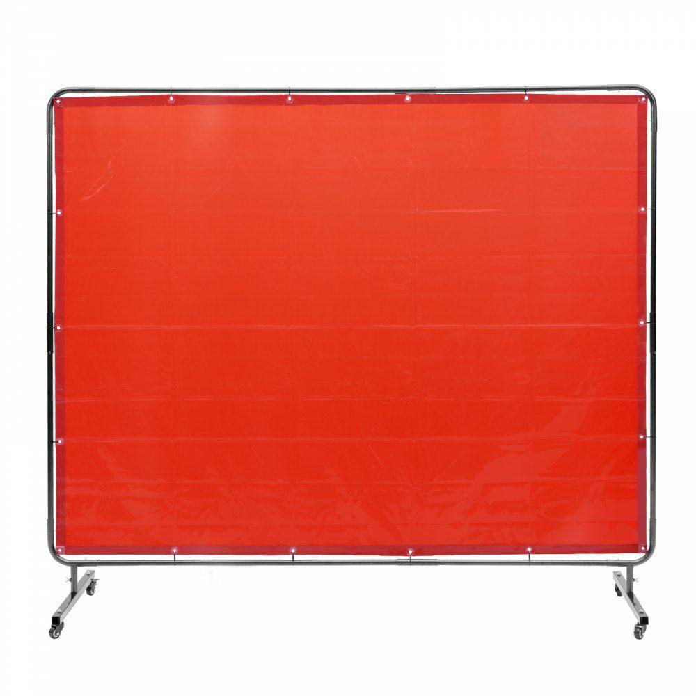 Welding Screen with Frame, 6′ x 8′ Welding Curtain Screen, Flame-Resistant Vinyl Welding Protection Screen on 4 Swivel Wheels (2 Lockable), Moveable & Professional for Workshop/Industrial, Red  |  Welding Safety Equipment Welding Welding Safety Equipment