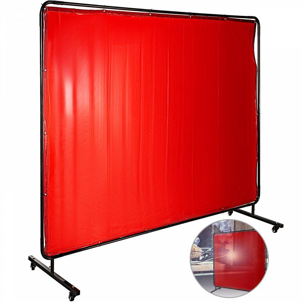 Welding Screen with Frame 8′ x 6′, Welding Curtain with 4 Wheels, Welding Protection Screen Red Flame-Resistant Vinyl, Portable Light-Proof Professional Red |  Welding Safety Equipment Welding Red