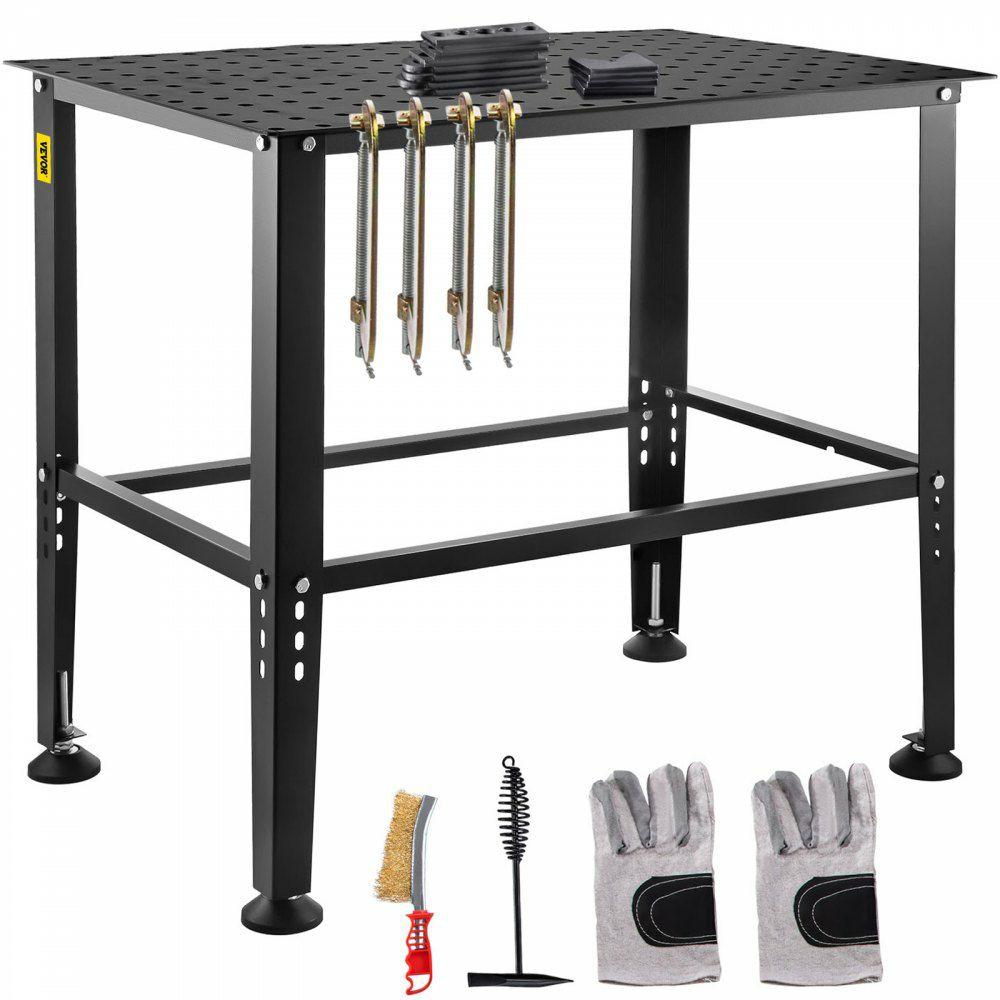 Welding Table, 36″ x 24″ Adjustable Workbench, 0.12″ Thick Industrial Workbench, 600lb Load Capacity Metal Workbench, Heavy Duty Carbon Steel Welding Table, Gray Steel Work Table w/ Accessories  |  Welding Supplies Welding Welding Supplies