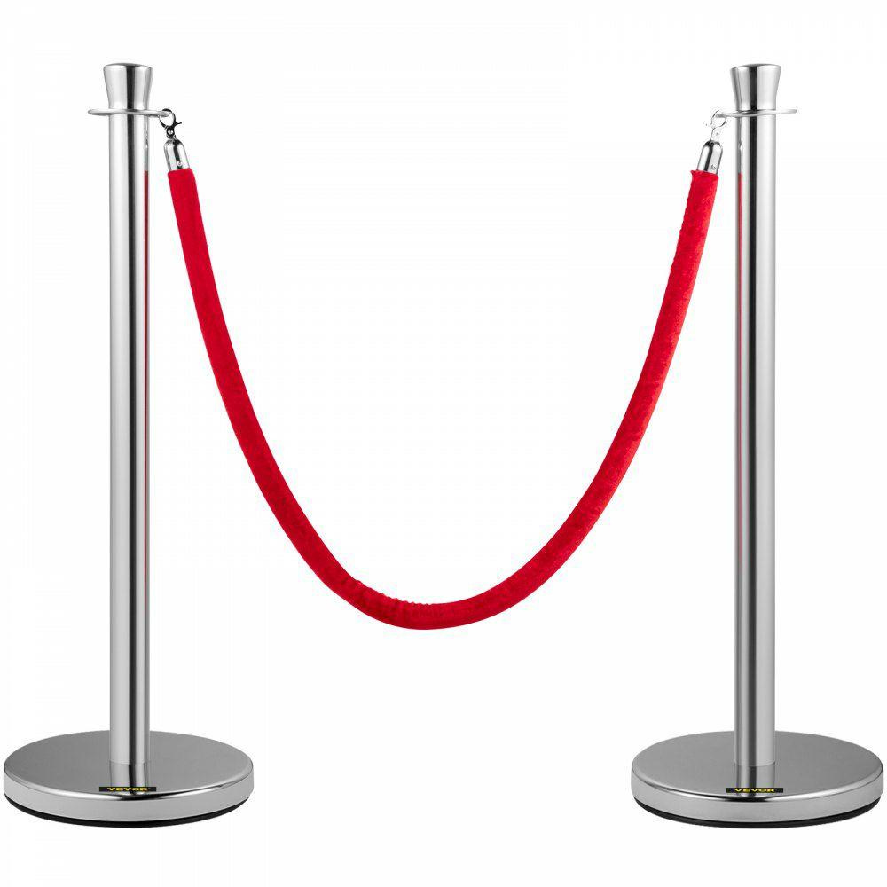 Crowd Control Stanchion, Set of 2 Pieces Stanchion Set, Stanchion Set with 5 ft/1.5 m Red Velvet Rope, Silver Crowd Control Barrier w/Sturdy Concrete and Metal Base – Easy Connect Assembly Silver |  Access Barriers & Crowd Control Access Barriers & Crowd Control Access Barriers & Crowd Control