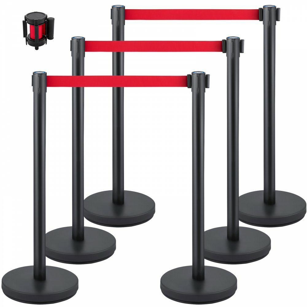 Crowd Control Stanchion, Set of 6 Pieces Stanchion Set, Stanchion Set w/ 6.6 ft/2 m Red Retractable Belt, Crowd Control Barrier w/Rubber Base – Easy Connect Assembly for Crowd Control (Black) Red Belt Black Bar |  Access Barriers & Crowd Control Access Barriers & Crowd Control Access Barriers & Crowd Control