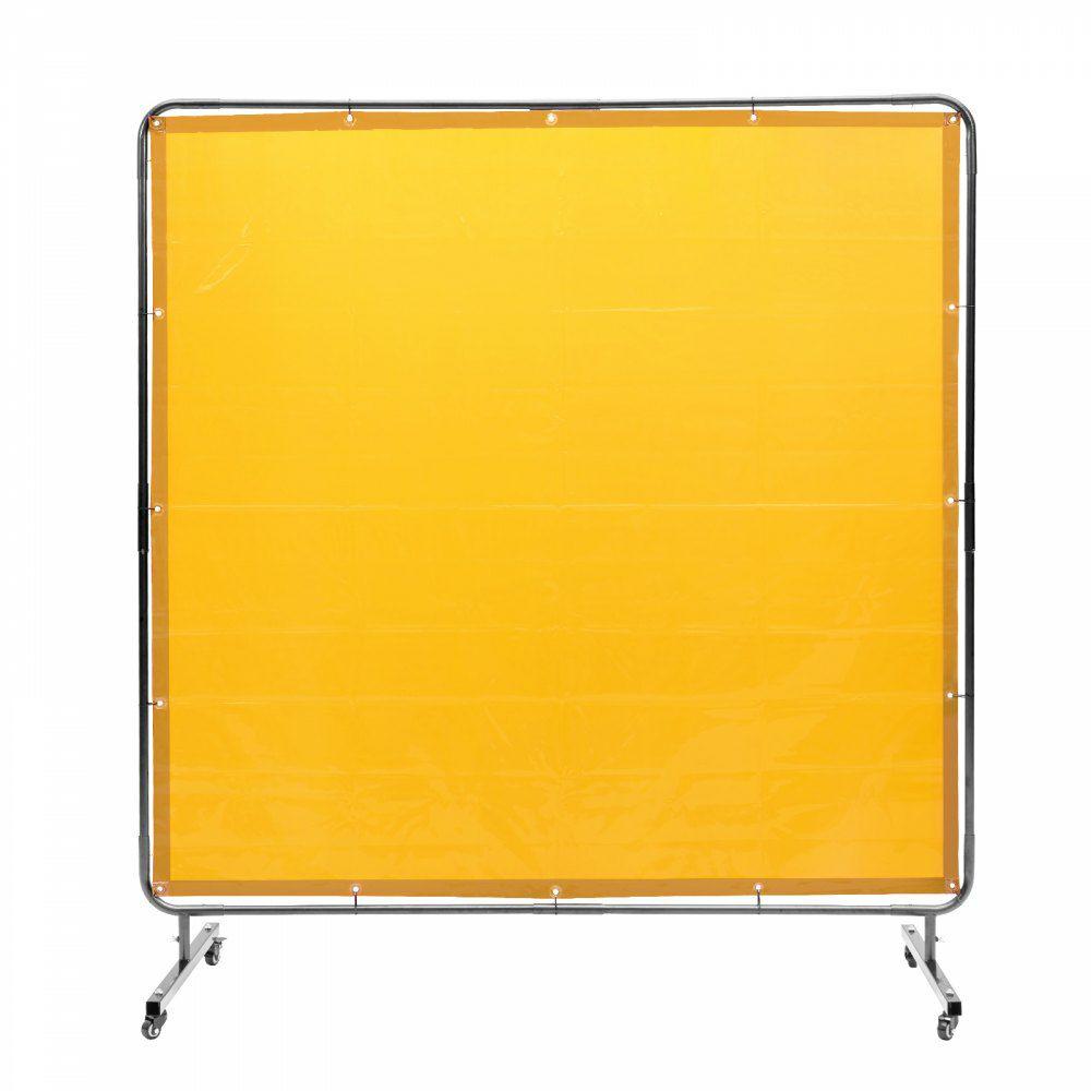 Welding Screen with Frame, 6′ x 6′ Welding Curtain Screen, Flame-Resistant Vinyl Welding Protection Screen on 4 Swivel Wheel (2 Lockable), Moveable & Professional for Workshop/Industrial, Yellow  |  Welding Safety Equipment Welding Welding Safety Equipment