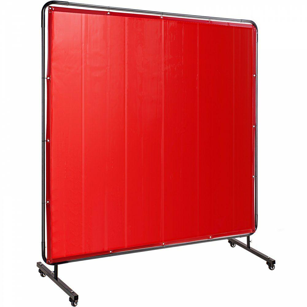 Welding Screen with Frame 6′ x 6′, Welding Curtain with 4 Wheels, Welding Protection Screen Red Flame-Resistant Vinyl, Portable Light-Proof Professional Red |  Welding Safety Equipment Welding Red