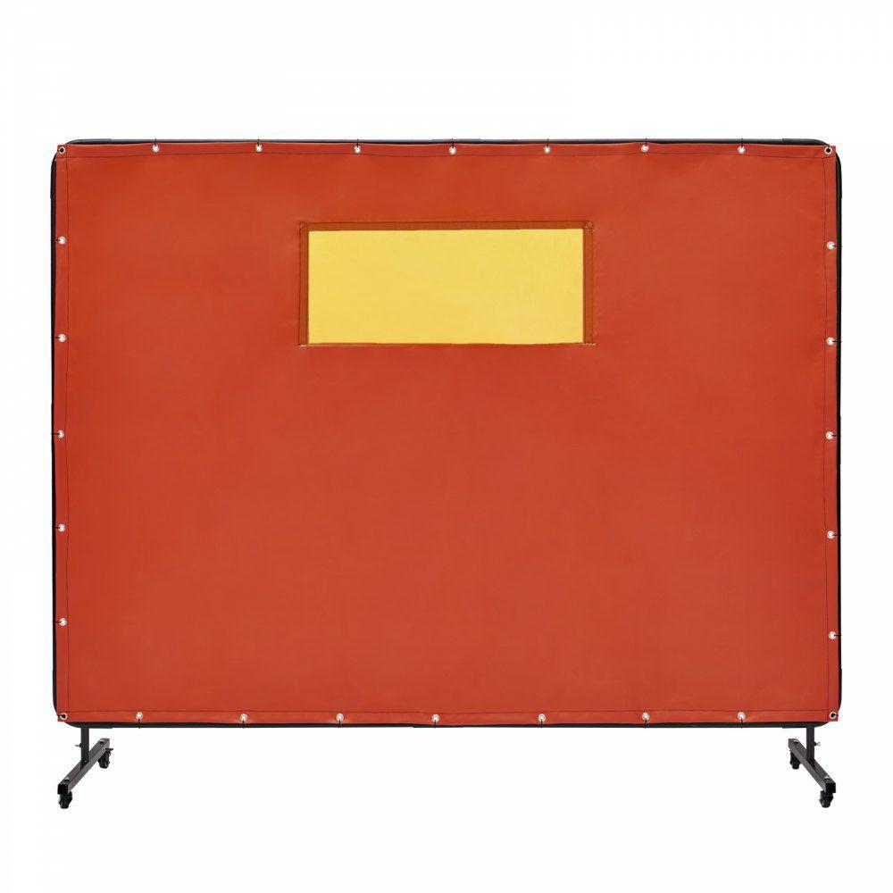 Welding Screen with Frame, 6′ x 8′ Welding Curtain Screens, Flame-Resistant Vinyl Welding Protection Screen with 4 Swivel Wheels (2 Lockable) & Transparent Window for Workshop/Industrial, Red  |  Welding Safety Equipment Welding Welding Safety Equipment