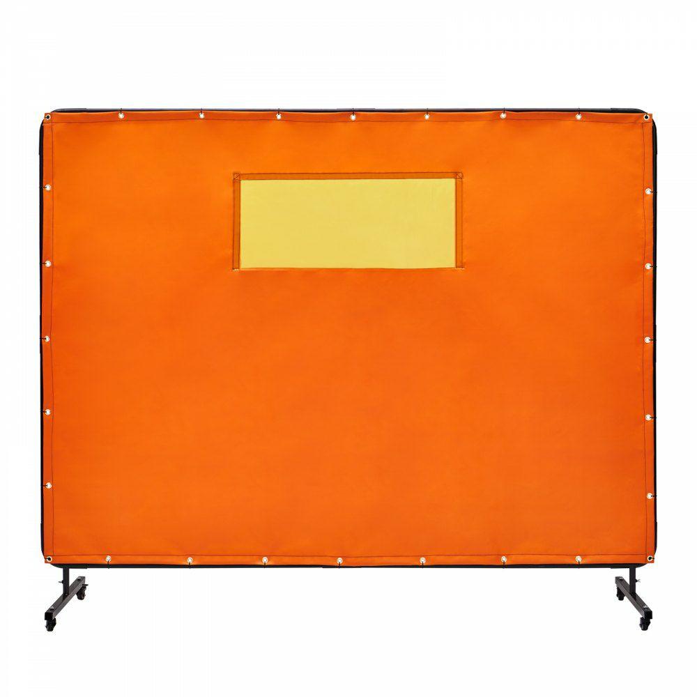 Welding Screen with Frame, 6′ x 8′ Welding Curtain Screens, Flame-Resistant Vinyl Welding Protection Screen with 4 Swivel Wheels (2 Lockable) & Transparent Window for Workshop/Industrial, Yellow  |  Welding Safety Equipment Welding Welding Safety Equipment