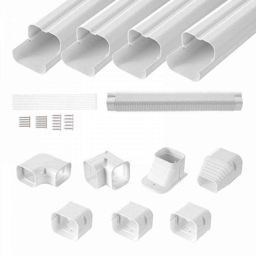 Mini Split Line Set Cover 3-inch W 15.8Ft L, PVC Decorative Pipe Line Cover For Air Conditioner with 4 Straight Ducts & Full Components Easy to Install, Paintable for Heat Pumps, White  |  Air Conditioners & Accessories Heating & Cooling Air Conditioners & Accessories