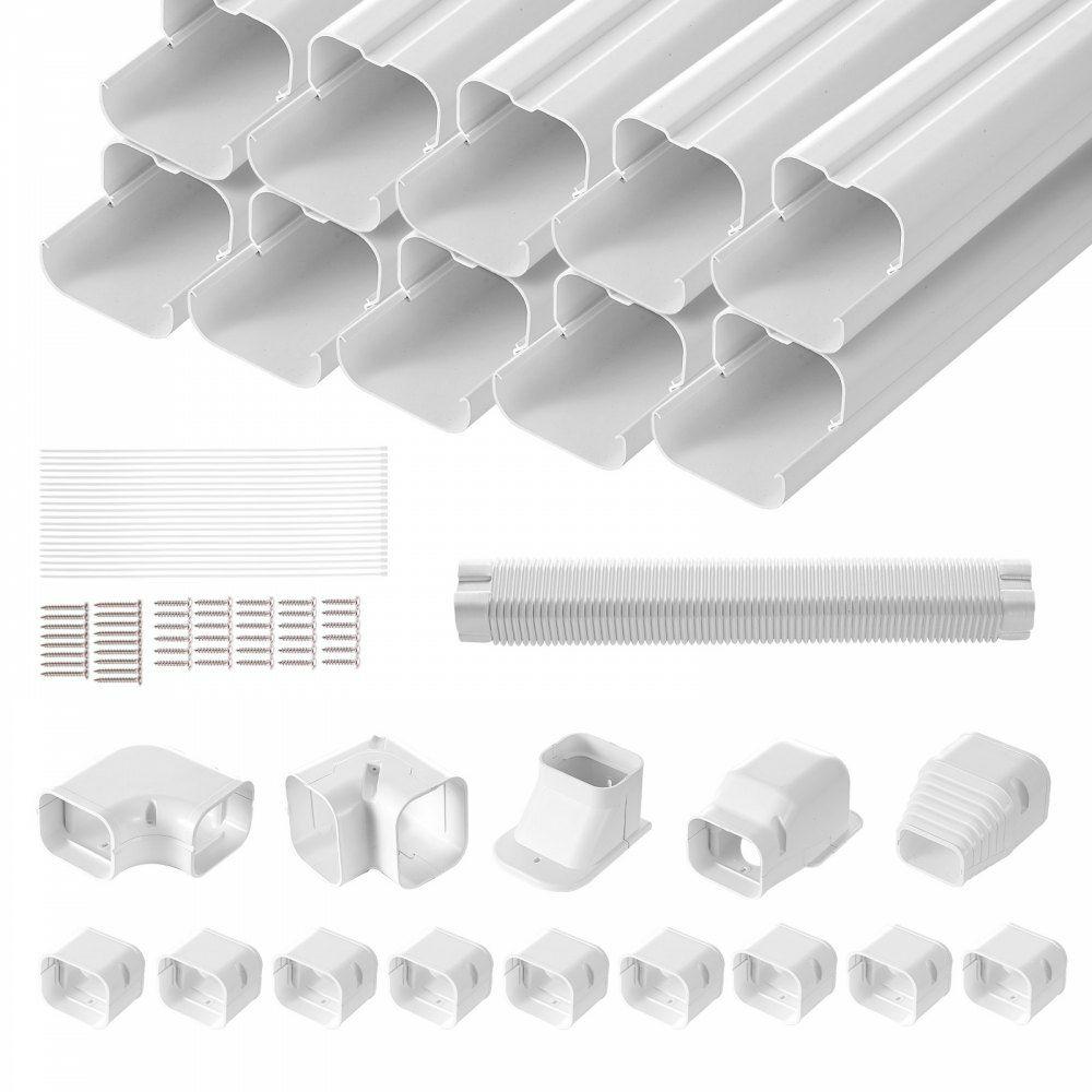 Mini Split Line Set Cover 3-inch W 17.7Ft L, PVC Decorative Pipe Line Cover For Air Conditioner with 10 Straight Ducts & Full Components Easy to Install, Paintable for Heat Pumps, White  |  Air Conditioners & Accessories Air Conditioners & Accessories Air Conditioners & Accessories